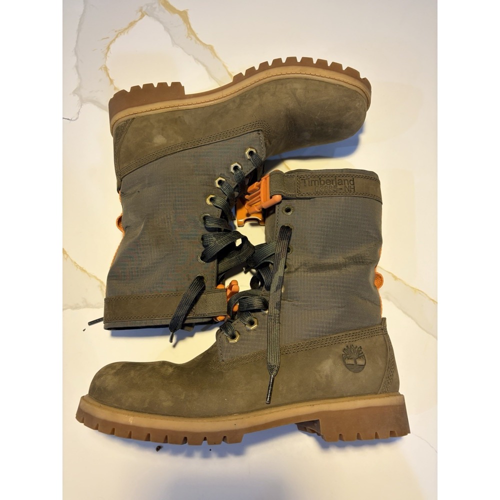 Timberland Premium Gaiter Boots Boys 6.5 Olive Green Camo Orange Buckle A1TU8